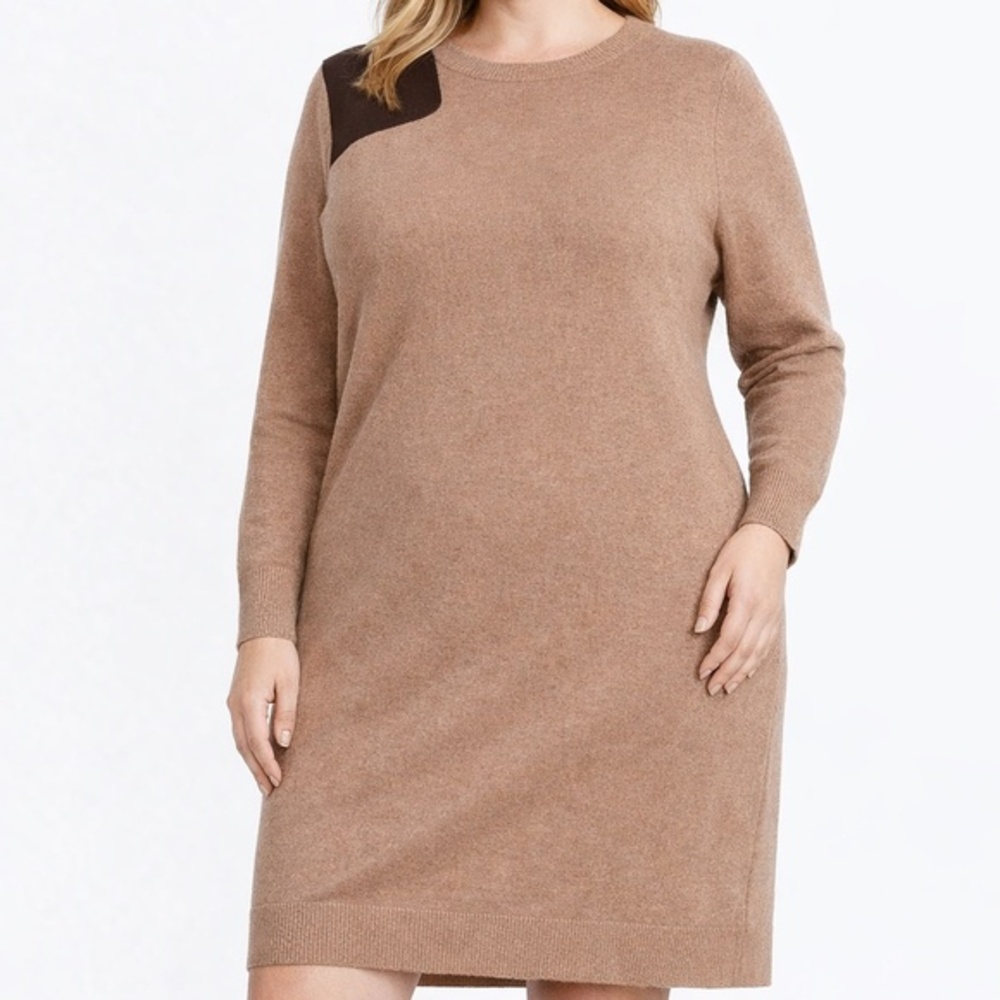 Lauren Ralph Lauren. Faux-Leather-Trim Wool-Cashmere‎ Dress.